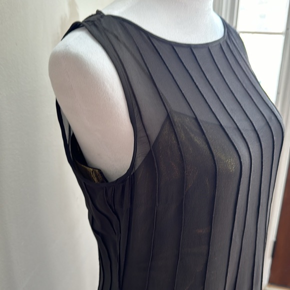 Rickie Freeman Tori Jon 100% Silk Gray Dress with Gold Metallic Silk Linen Sz 10 - Picture 6 of 12